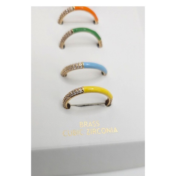 C & C California 5 Ring Set Colorful Enamel Brass Cubic Zirconia Rings NWT SZ 9 - Picture 3 of 9